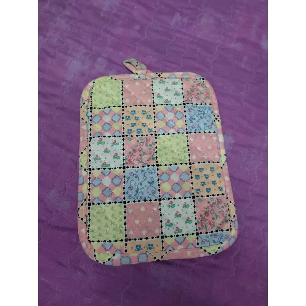 Precious Moments Pot Holder Girl Goose Pastel Patchwork Backing Kitchen VTG 1990